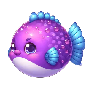 Cute Cartoon Purple Puffer Fish with Blue Fins