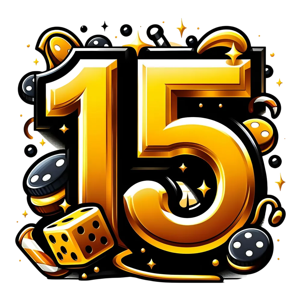Golden Number 15 with Dice and Casino Chips