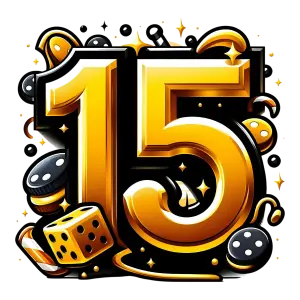 Golden Number 15 with Dice and Casino Chips