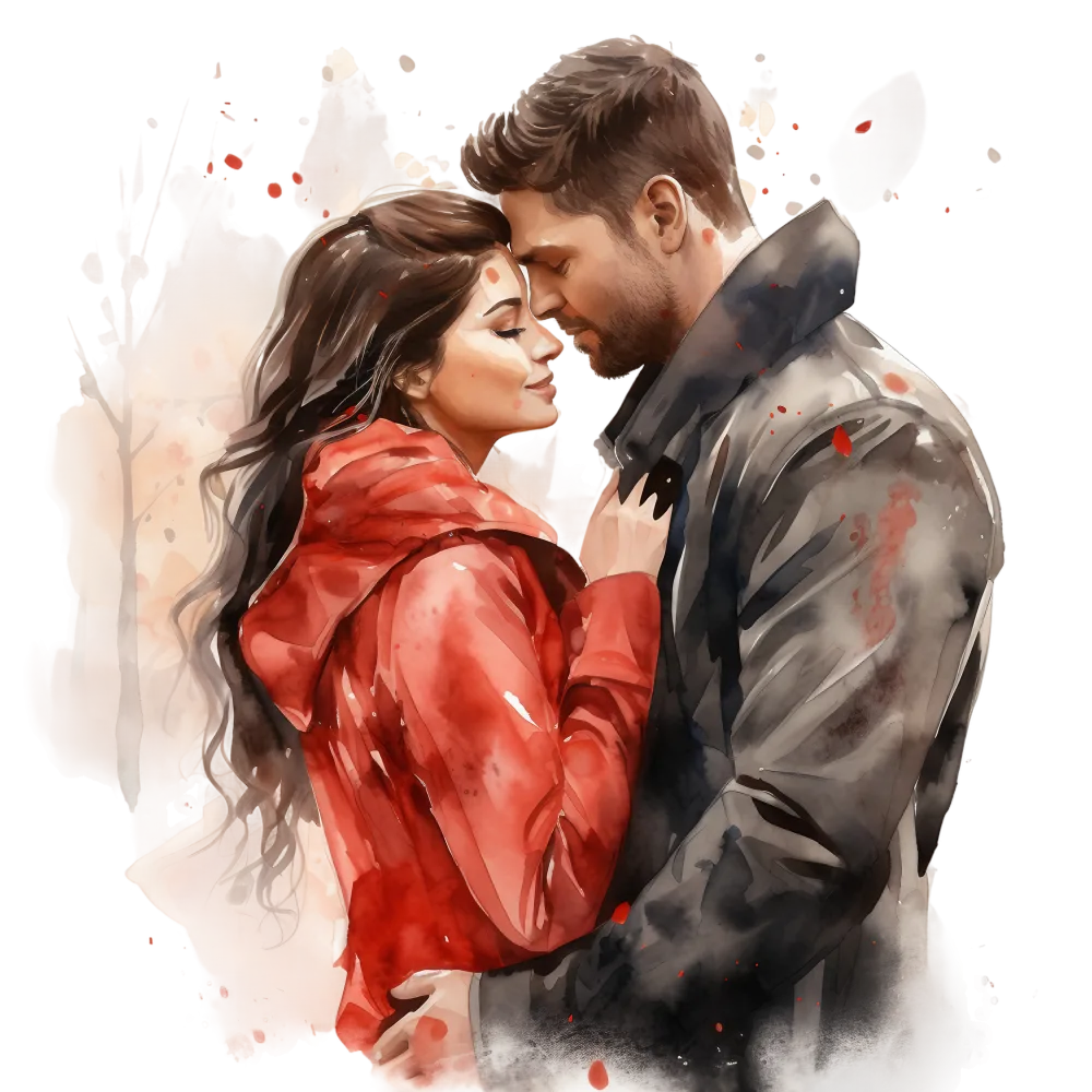 Romantic Couple Embracing in Watercolor Style
