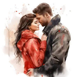 Romantic Couple Embracing in Watercolor Style