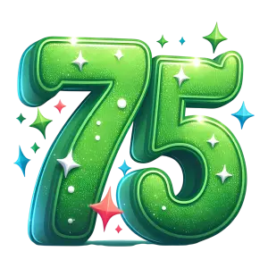Shiny Green Number 75 with Colorful Sparkles