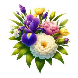 Colorful Bouquet of Various Flowers with Green Leaves