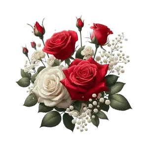 Bouquet of Red and White Roses with Baby's Breath Flowers