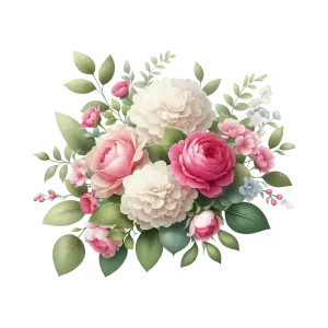 Elegant Bouquet of Pink and White Flowers with Green Leaves