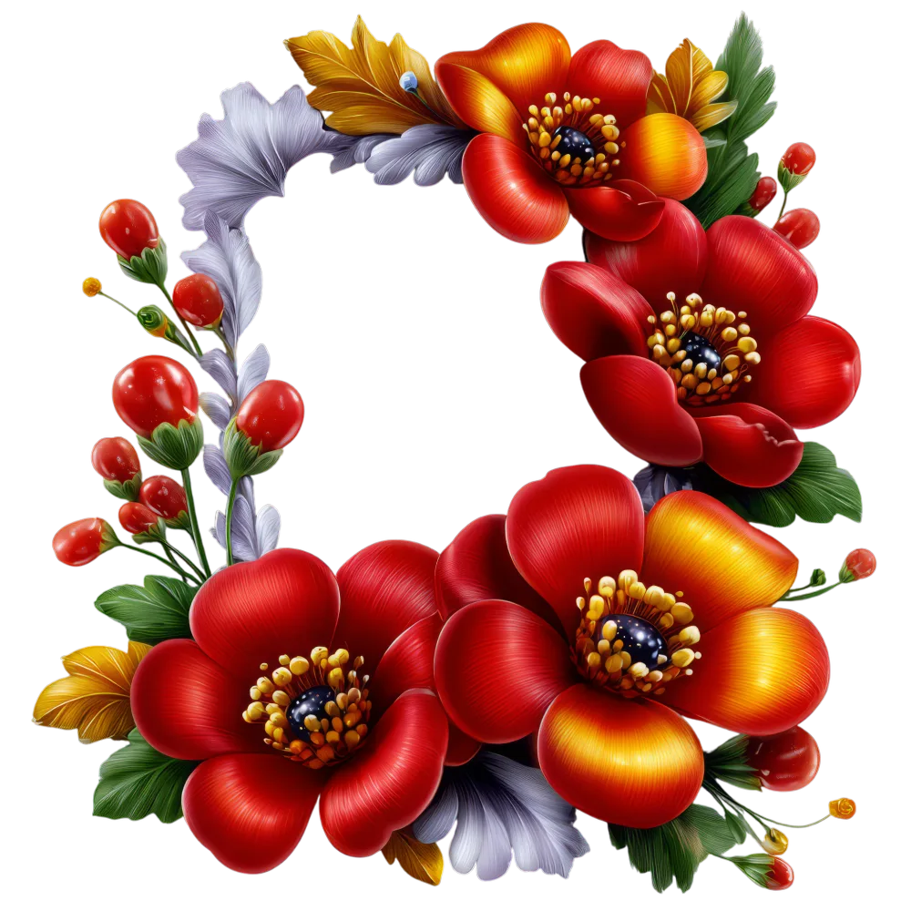 Vibrant Red and Orange Floral Wreath with Mixed Greenery and Berries