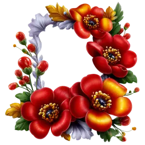 Vibrant Red and Orange Floral Wreath with Mixed Greenery and Berries