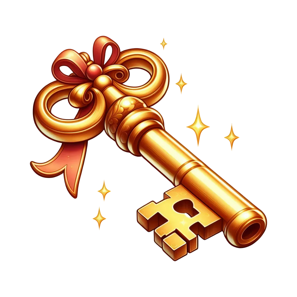 Golden Vintage Key with Decorative Bow and Sparkles