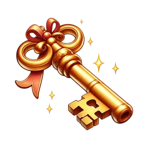 Golden Vintage Key with Decorative Bow and Sparkles