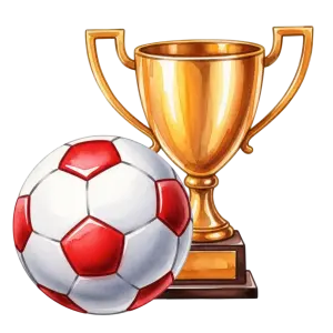 Golden Soccer Trophy with Red and White Soccer Ball