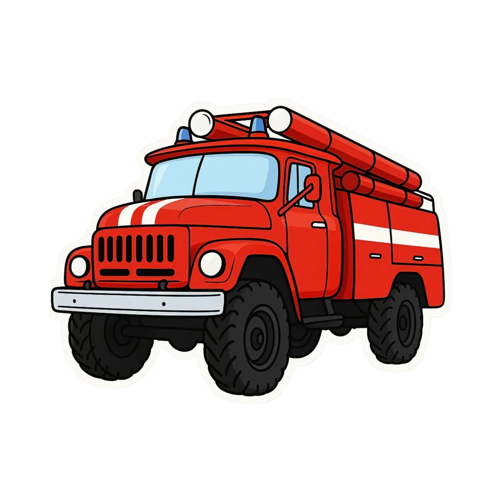 Red Cartoon Fire Truck Illustration