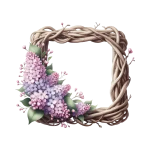 Natural Wood Vine Frame with Lilac Flowers
