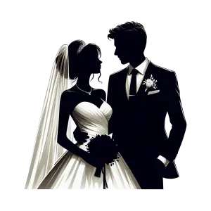 Stylized Silhouette of Bride and Groom in Wedding Attire