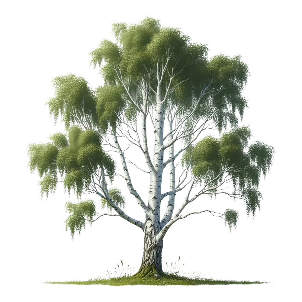 Realistic Birch Tree with Green Leaves