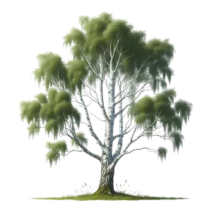 Realistic Birch Tree with Green Leaves