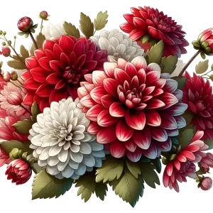 Red and White Dahlia Flower Bouquet PNG