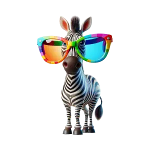Cartoon Zebra Wearing Colorful Oversized Glasses