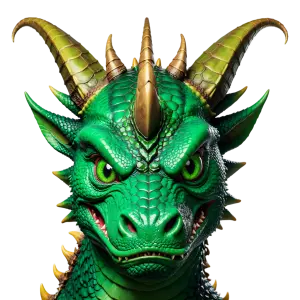 Green Cartoon Dragon Head with Golden Horns