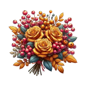 Autumn Bouquet with Orange Roses and Red Berries