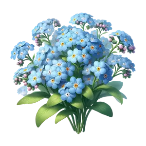 Bouquet of Blue Forget-Me-Not Flowers with Green Leaves
