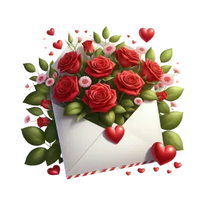 Envelope with Red Roses and Hearts