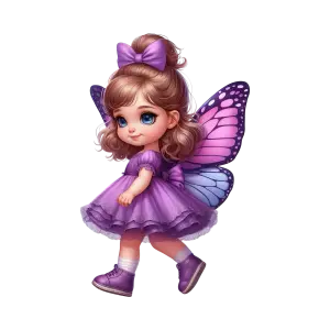 Cute Little Girl Fairy with Purple Butterfly Wings