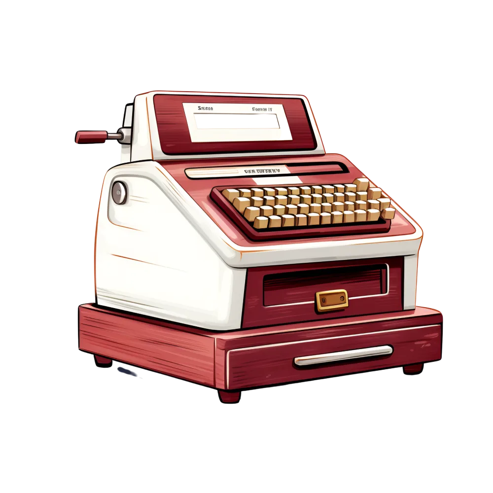 Vintage Mechanical Cash Register with Red and White Design