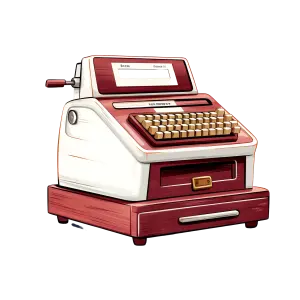 Vintage Mechanical Cash Register with Red and White Design