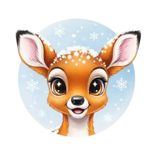Cute Cartoon Deer Face with Snowflakes