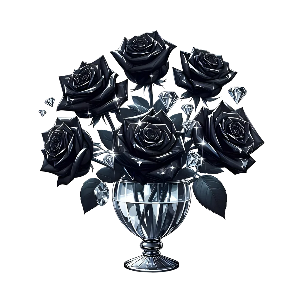 Black Roses Bouquet with Diamond Sparkles in Glass Vase