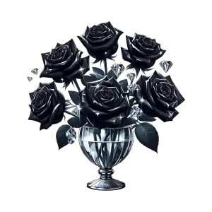 Black Roses Bouquet with Diamond Sparkles in Glass Vase