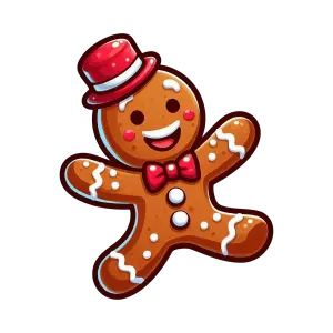 Happy Gingerbread Man Cookie with Red Bow Tie and Hat