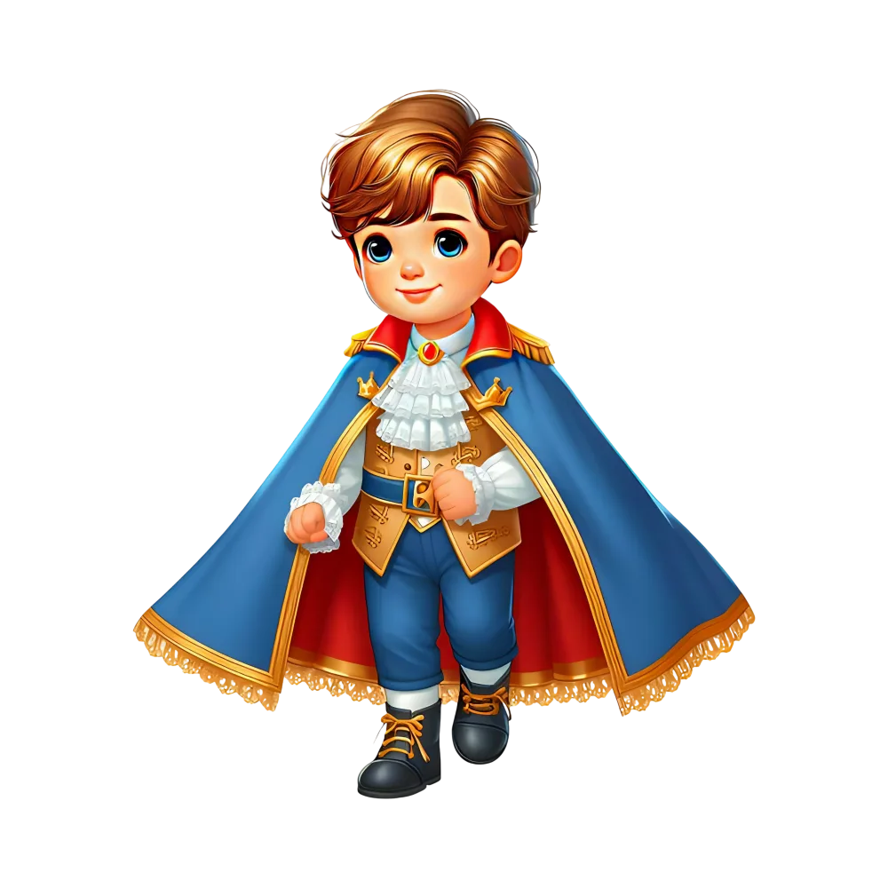 Cute Cartoon Prince in Royal Blue and Gold Cape