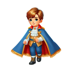 Cute Cartoon Prince in Royal Blue and Gold Cape