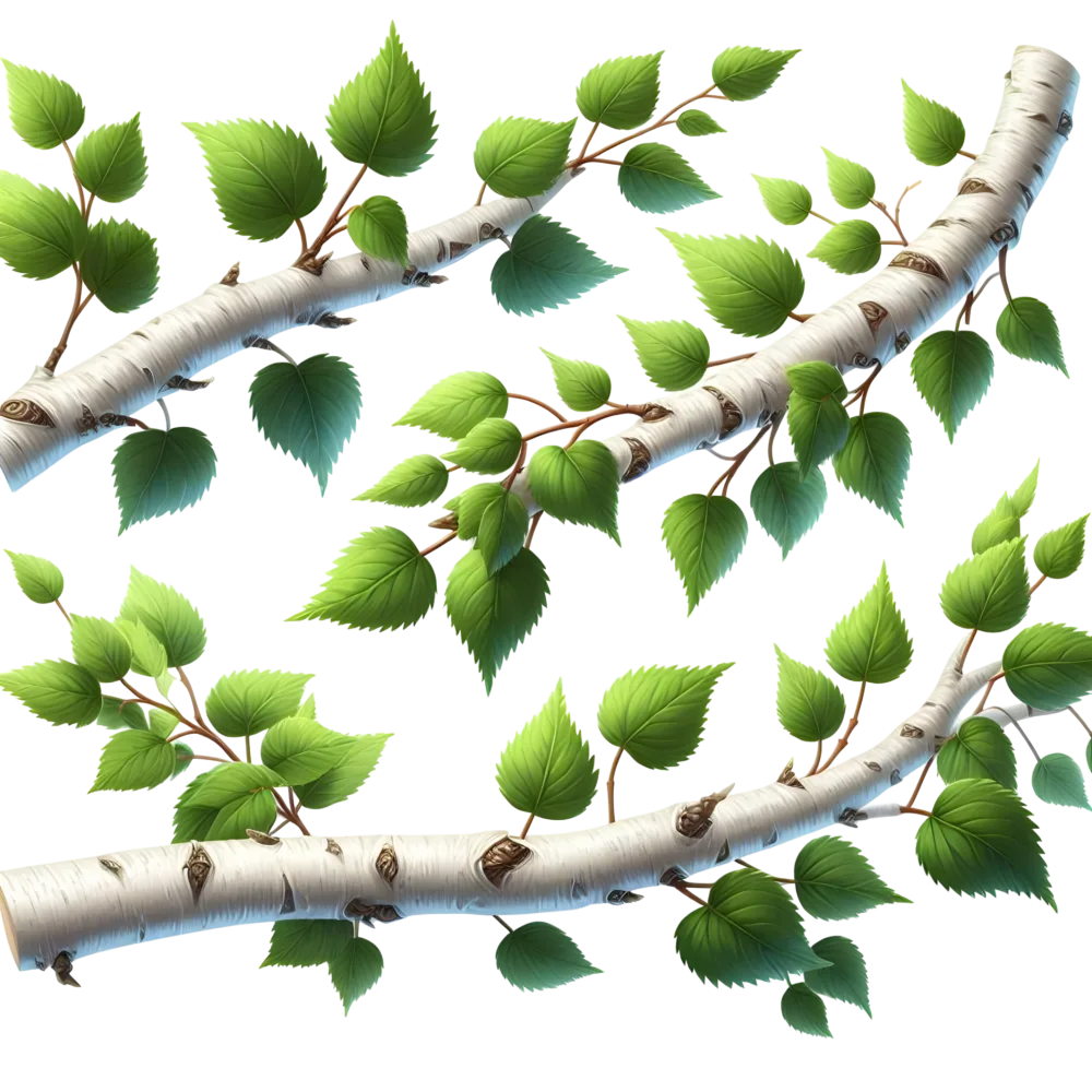 Realistic Birch Tree Branches with Fresh Green Leaves