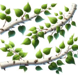 Realistic Birch Tree Branches with Fresh Green Leaves