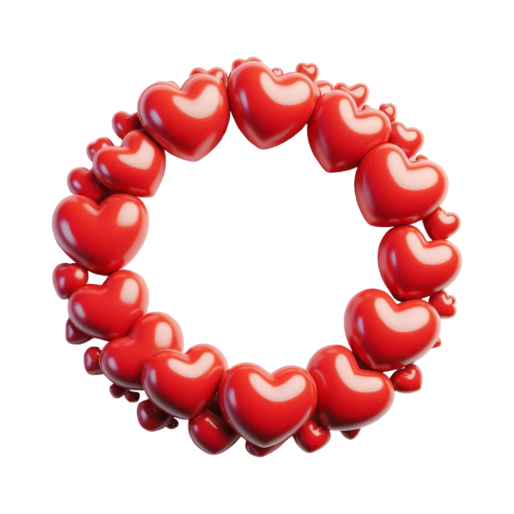 Circular Frame Made of Shiny Red Hearts