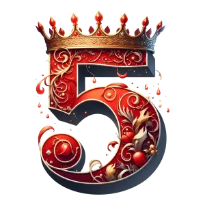 Decorative Number 5 with Royal Crown and Floral Design