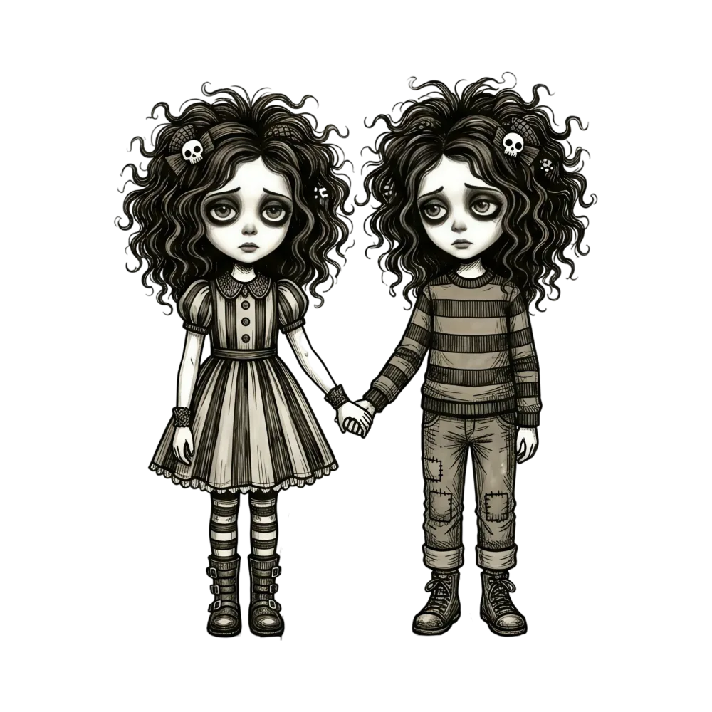 Gothic Sad Cartoon Children Holding Hands