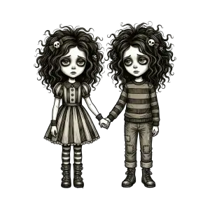 Gothic Sad Cartoon Children Holding Hands