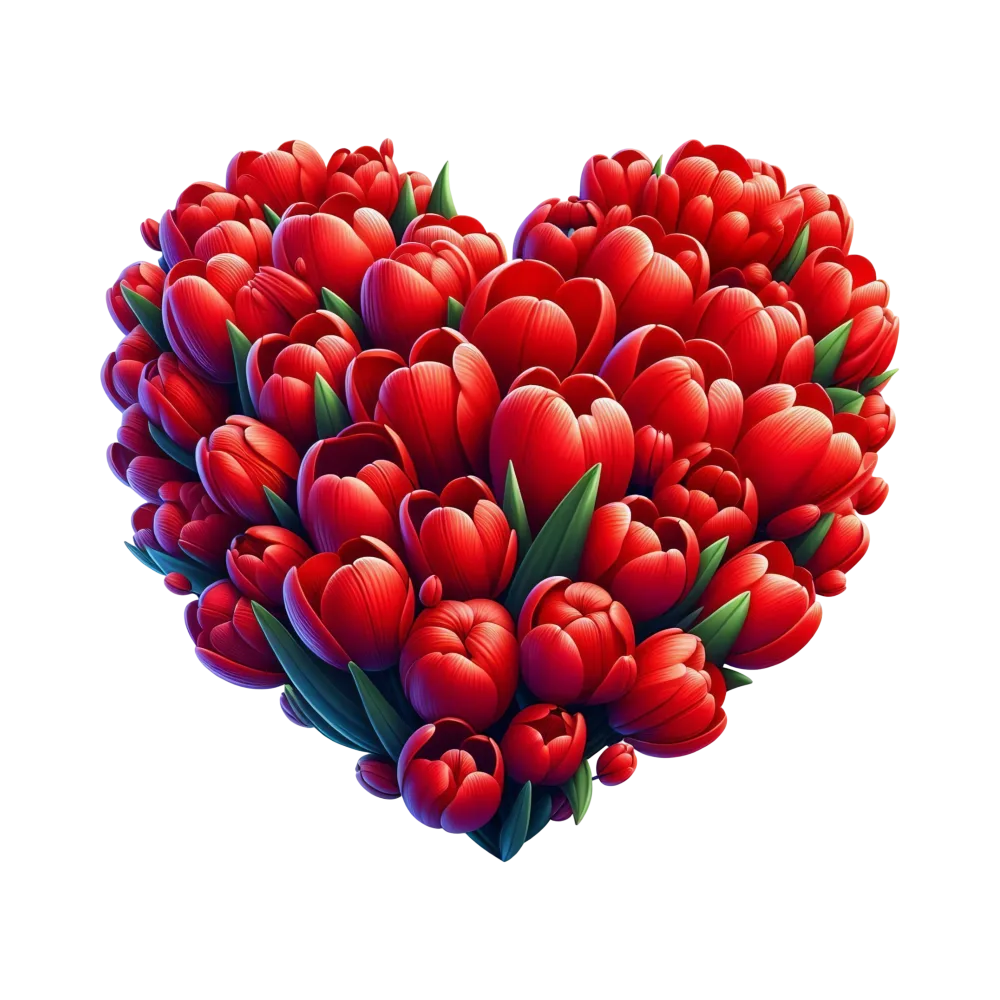 Heart Shape Made of Red Tulip Flowers