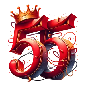3D Red Number 55 with Golden Crown and Decorative Elements