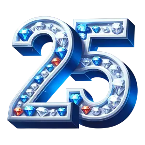 Blue and White Number 25 with Gems