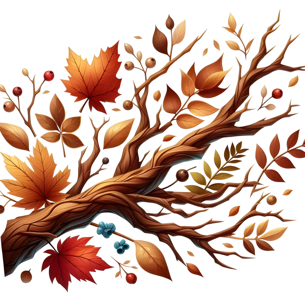 Autumn Tree Branch with Colorful Fall Leaves and Berries