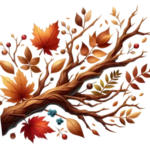 Autumn Tree Branch with Colorful Fall Leaves and Berries