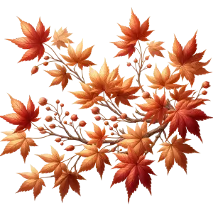 Autumn Maple Leaves Branch with Orange and Red Colors