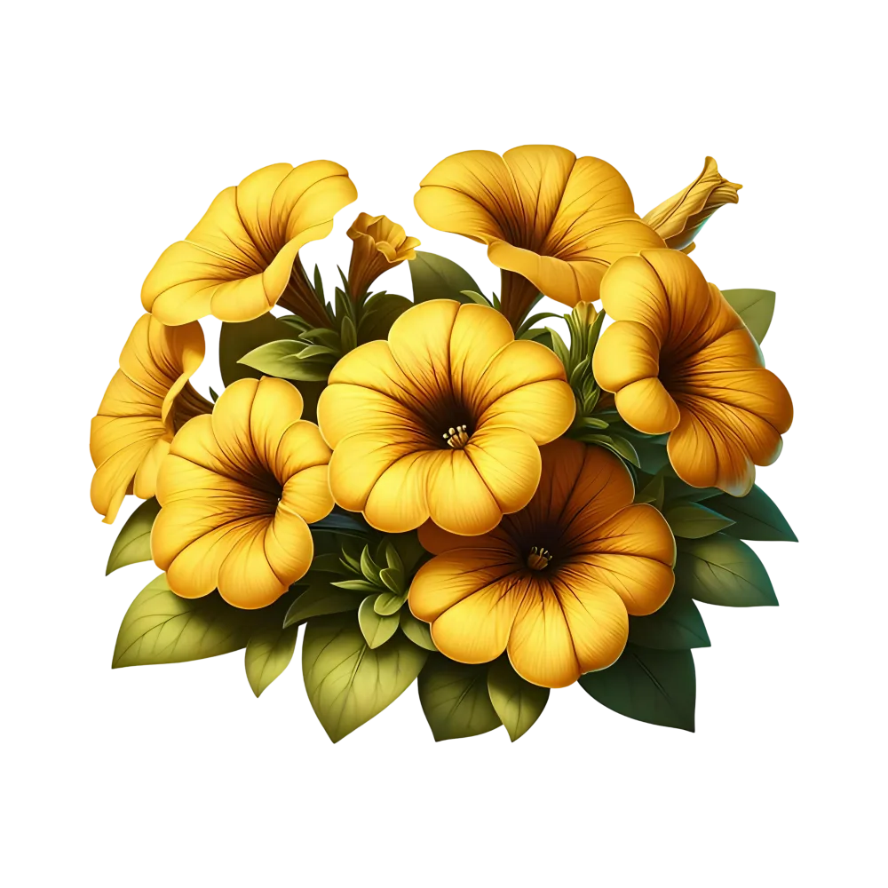 Yellow Petunia Flowers with Green Leaves