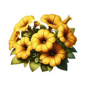 Yellow Petunia Flowers with Green Leaves