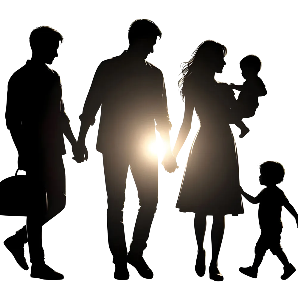 Silhouetted Family Holding Hands with Light Glow