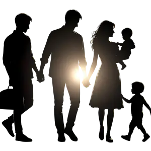 Silhouetted Family Holding Hands with Light Glow